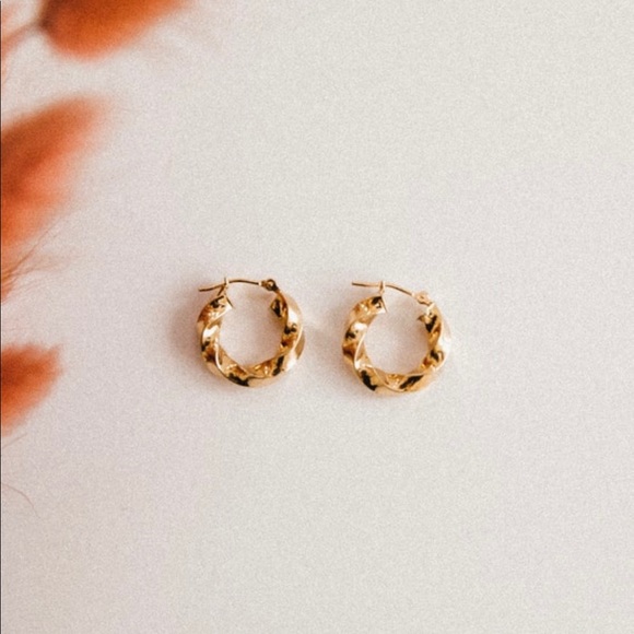 Jewelry - Twisted Hoop 14k Yellow Gold Earrings